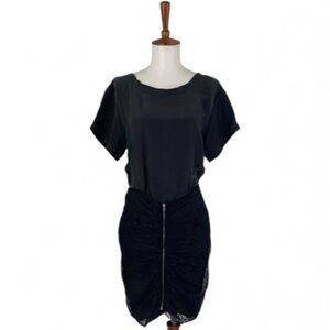 Theory Amiyah Silk Ruched Dress 2 Black LBD Gothic Grunge Romance Edgy Chic